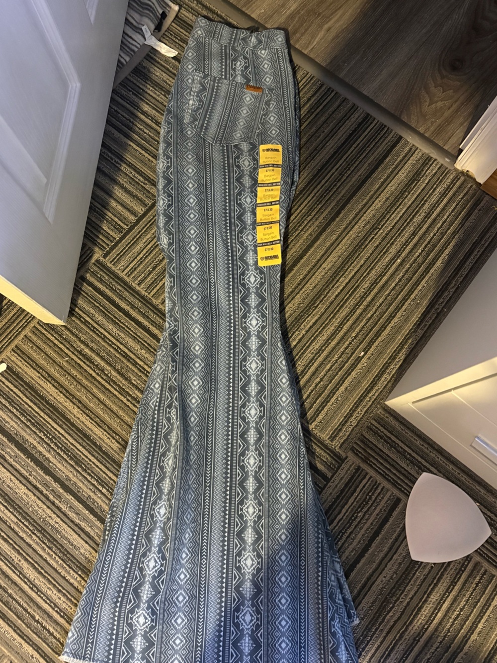 Blue Patterned Wide Leg Jeans - Flare Style